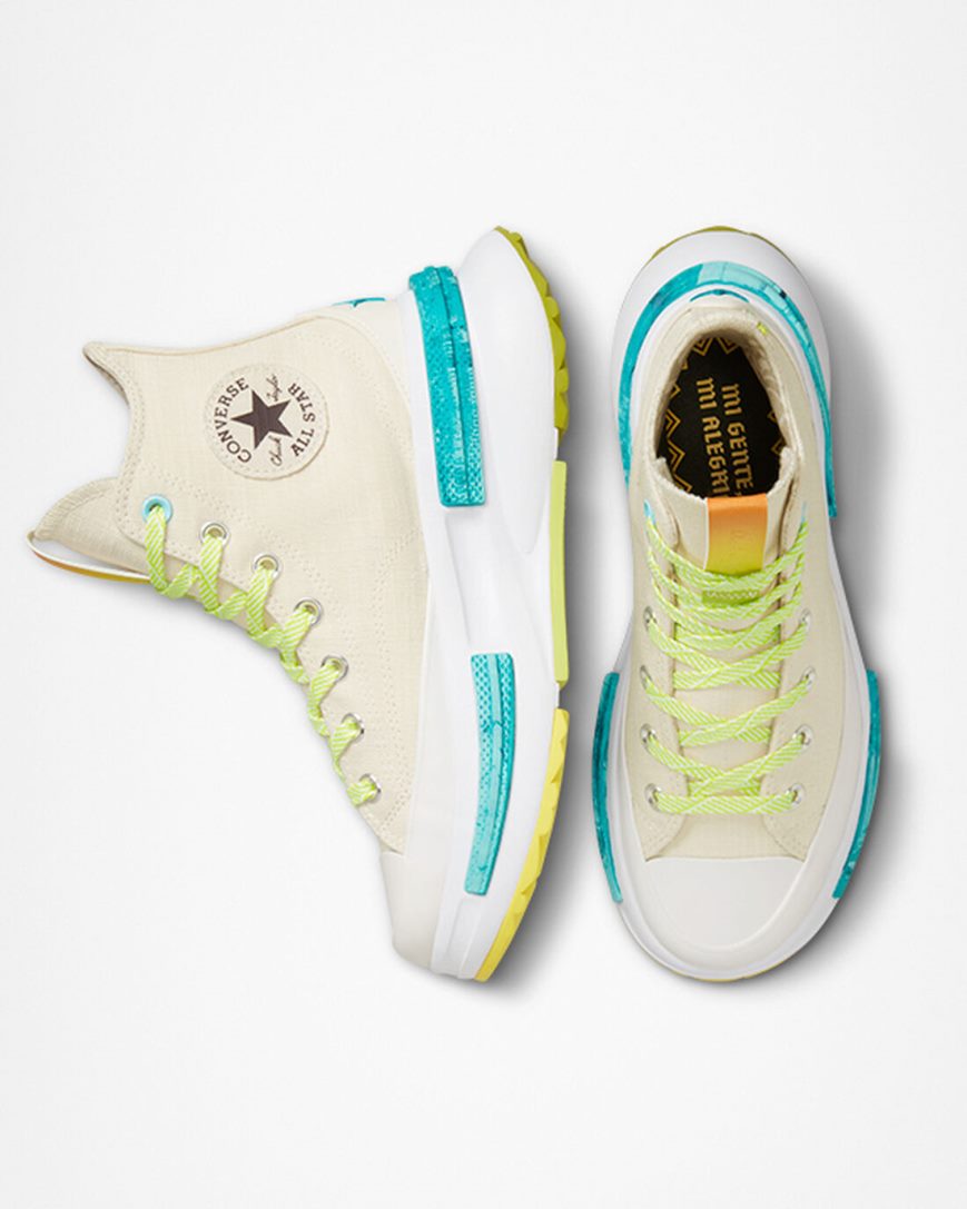 Tenis Converse Run Star Legacy CX Mi Gente, Mi Alegria Cano Alto Feminino Bege Limão Luz Turquesa | PT E04380P